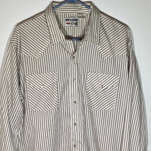 VTG WMG Western Striped Mens Button White Size XL Pearl Snap 2Pocket Long Sleeve - Picture 3 of 14